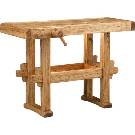 Banco de trabajo de estilo Country de madera maciza de tilo acabado con efecto natural L126xPR69xH90 cm (1/5)