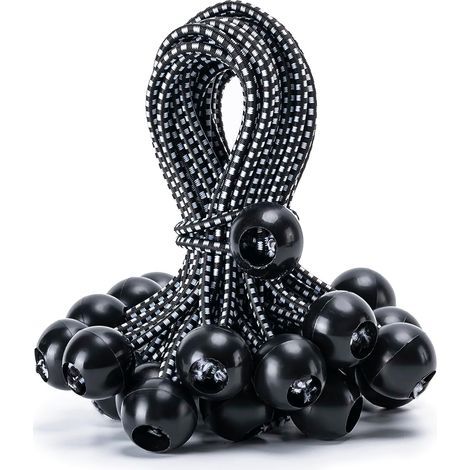 Lot de 30 tendeurs à boules, 15 cm, robustes, pour bâches, auvents, camping, tentes, cargaisons, câbles et tuyaux, parasols, auvents (noir) (1/4)