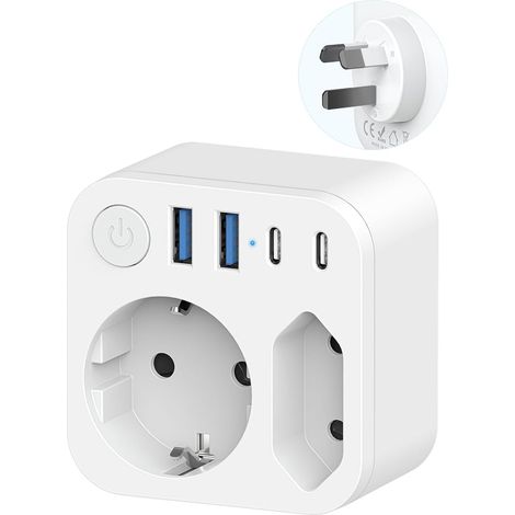 Connecteur de Voyage France vers l'Australie avec 4 Prises USB (2 USB-C), Adaptateur de Voyage à 2 Voies Sortie pour Nouvelle-Zélande,Connecteur Schuko vers Type I pour l'Australie,Chine,l'Argentine (1/5)