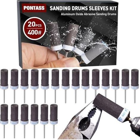 20 Pieces 400 Grit Sanding Drums for Dremel Rotary Tools, Abrasive Sleeves with 3mm Shanks, for Sanding, Drilling, and Polishing Metal. - 20pcs--400 (1/5)