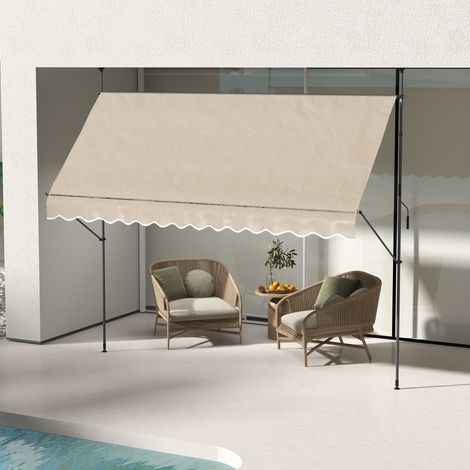 Tenda da sole retrattile manuale con manovella 350x120x210-300 cm con altezza regolabile, impermeabile e anti-UV, color sabbia