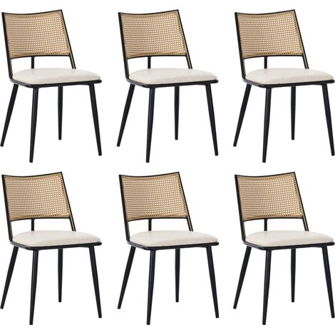 Set mit 6 schwarzen Esszimmerstühlen mit Rattan-Rückenlehne und PU-Sitz (1/5)