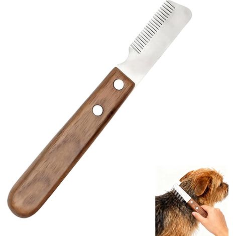 1 Couteau à Trimmer, Manche en Bois, Lames Acier Inoxydable, 25 Dents, Pour Chien Poils Courts