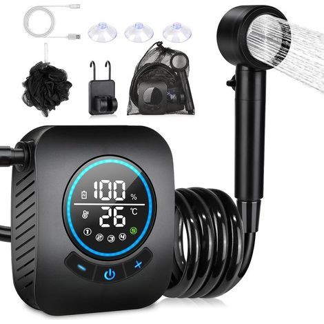 Douche Camping,Douche Portable,Kit Douche de Camping,Pompe de Douche Électrique Rechargeable,avec Afficheur Intelligent et Pomme de Douche 4 Modes pour Extérieure,Camping,Animaux (1/5)