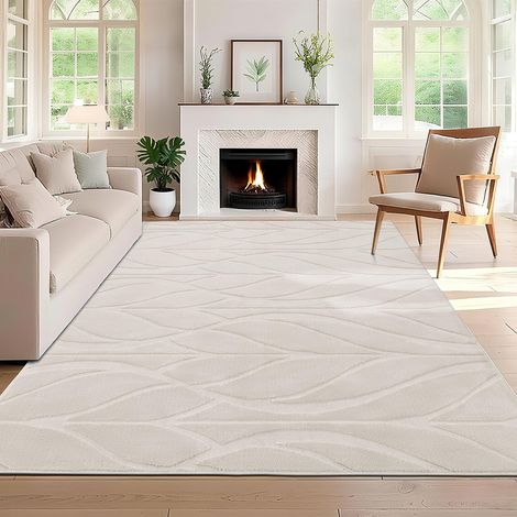 Tapis Salon Moderne Beige 140x200cm Poil Ras de Chambre Adulte Antidérapant Tapis de Sol Decoratif Bohème Chic pour Salon, Chambre, Salle à Manger, Cuisine (1/5)