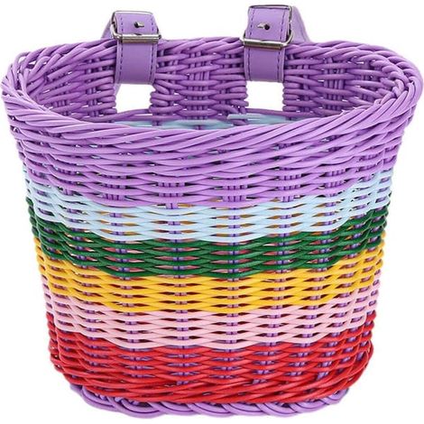 Panier de vélo tissé, panier de vélo coloré, panier avant de vélo, accessoires pour trottinette enfant, panier de rangement pour vélo enfant (1/5)