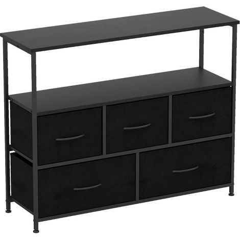 Cassettiera a 5 cassetti 100 x 30 x 80 cm pratico contenitore stile rustico legno nero 200017507