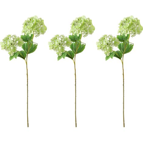 [Grün] Set aus 3 künstlichen zweiköpfigen Hortensien, frischer bionischer Stil, handgefertigt, feuchtigkeitsspendend, für die florale Hochzeitsdekoration. (1/3)