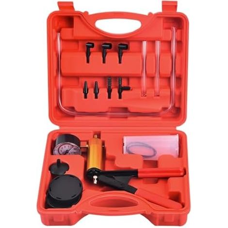 Kit Pompe a Vide Purge Liquide de Frein Vidange Manuelle Moto Voiture, Outil Testeur à Pression et Dépression Purgeur Embrayag avec Adaptateurs Automobile rouge - (1/5)