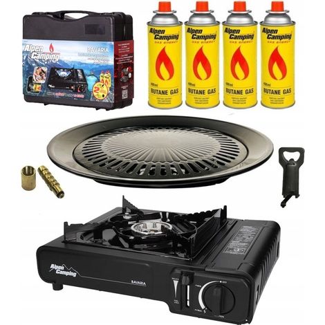 Fornello da campeggio a gas + grill + 4xGAS ALPEN