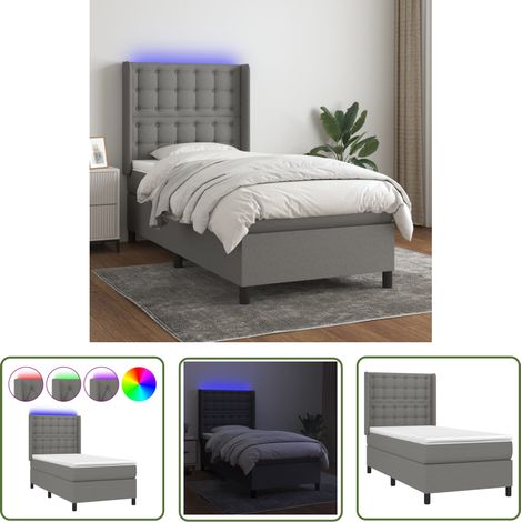 The Living Store Boxspringbett mit Matratze & LED Dunkelgrau 90x190 cm Stoff - Boxspringbett - Doppelbett - Schlafsofa - Lattenrost - Bettsystem (1/5)