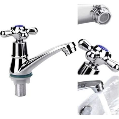 Single Handle Bathroom Sink Faucet, Cold Water Mixer Tap, Cold Water Faucet, Bathroom Sink Faucet, Chrome Cloakroom Faucet with Cross Handle with Filter--TRIMEC (1/5)