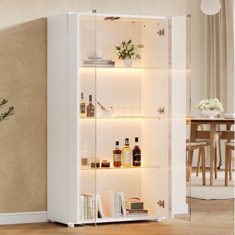 Vitrina 80x36x150 cm con 2 puertas de cristal, 4 estantes, LED regulable, diseño moderno - blanco (1/5)