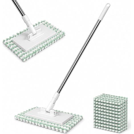 Balai serpillière à système de Pince par Pression, 100 cm, sans Lavage des Mains, Changement Automatique de lingette avec 10 Chiffons, pour Cuisine, Salle de Bain, Verre et sols (1/5)