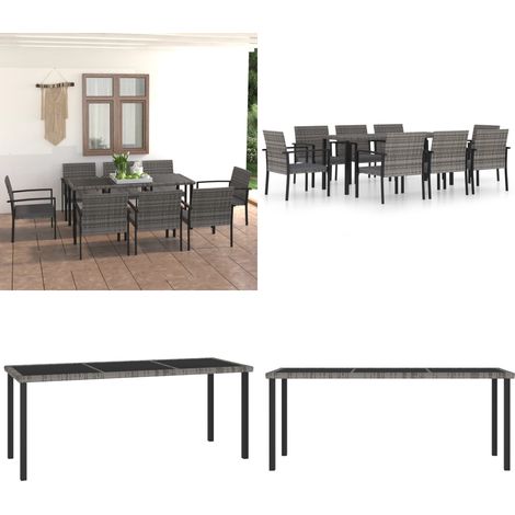 Ensemble à manger de jardin 9 pcs Résine tressée Gris - Salon De Jardin - Meubles De Jardin - Table De Jardin - Chaises De Jardin - Set De Jardin - Home & Living (1/5)