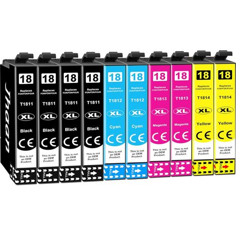 Cartouches d'encre 18XL Compatibles avec Epson XP-225 18XL, Lot de 10 (1/5)