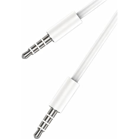 Câble audio 4 pôles, 1 mètre, connecteur 3,5 mm, haute fidélité, sans courant - blanc. (1/2)