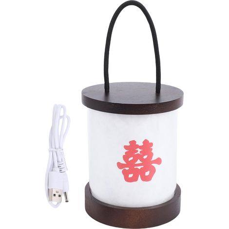 Lampe de Table Portative Lanterne Rechargeable Batterie Portable LED 3 Couleurs Dimming Graduel Lumière Nuit Camping Chambre Salle Patio Caractère Double Happiness