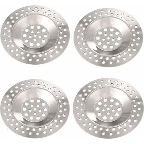 Set di 4 filtri per lavello in acciaio inox, filtro di scarico in acciaio inox, filtro per lavello da cucina, tappo di scarico per cucina e bagno/doccia, diametro 75 mm (1/5)