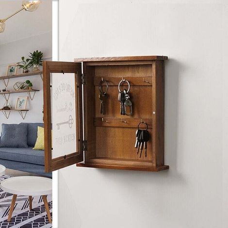 Rétro En Bois Tenture Murale Boîte De Rangement Clés Maison Rustique Porte Suspendue ,ancienne couleur-Crezuo (1/4)