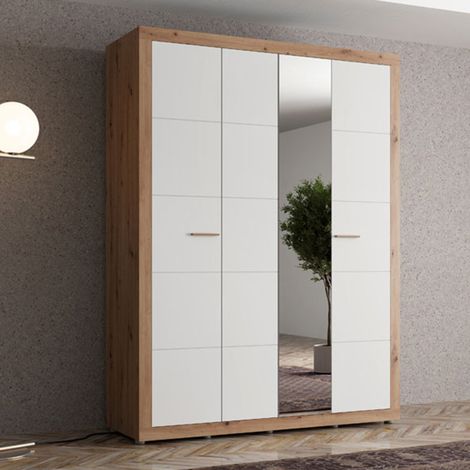 Guardaroba Grande Pushka, Armadio Camera da Letto Appendiabiti, 4 Ripiani, 6 Vani, 156x208h cm Bianco Opaco (1/5)
