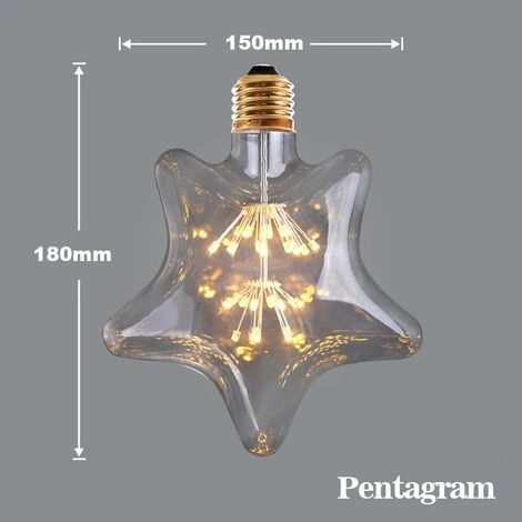 Lampes de croissance pour plantes (Pentagramme 3W 2200K, E27 220V) Lampe LED Edison vintage ciel étoilé, forme de cœur, ampoules rétro effet feu d'artifice, non dimmables, décoration de Noël pour la m (1/5)