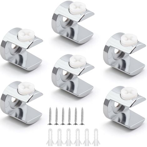 6 Pièces Support Etagere Verre Cylindrique, Alliage de Zinc Clips de Fixation pour Vitre, Réglable Pince de Fixation pour Verre, Muraux Pinces à Verre, pour Panneaux de 8-12 mm D'épaisseur (1/5)