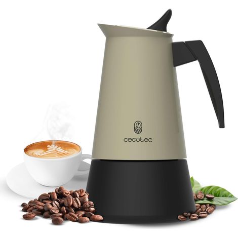 Cecotec Cafetera Italiana Piccolina 600 Green. 300ml, 6 Tazas de Café, Acero Inoxidable, Apta Todas Superficies, Filtro Premium