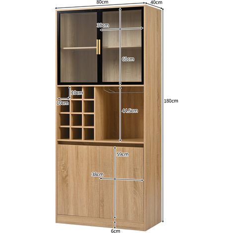 Meuble-lavabo, comptoir de bar, vitrine avec portes vitrées et éclairage, 180 cm (1/5)