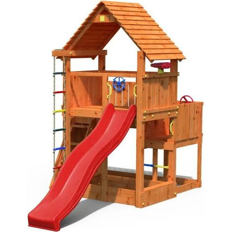 Parco giochi in legno Fungoo BIG LEADER Casetta, Scivolo, Arrampicata, Sabbiera