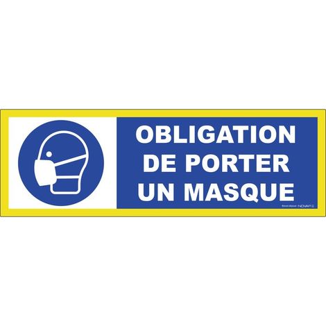 Panneau adhésif Obligation de porter un masque - Haute visibilité - 450x150mm