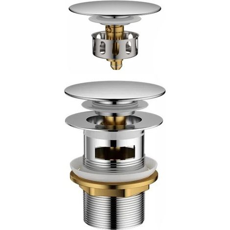 Bonde de Lavabo Pop-Up avec Trop Plein Valve Clic-Clac Universelle 1 1/4" pour Robinet et Lavabo – Bouchon Chrome Durable, M20502 (1/4)
