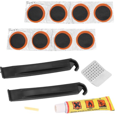 Kit de Réparation Rapide pour Pneu de Vélo, Ensemble Rustine Auto-Collante et Démonte-Pneus Portable
