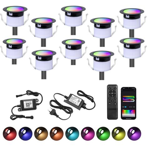 WiFi Spots LED Encastrable au sol Extérieur Interieur Ø31MM 12V RGBW+IC Couleur Dynamique Étanche IP67 Spot Encastrable Led avec Télécommande,LED Lumières éclairage pour Terrasse et patio