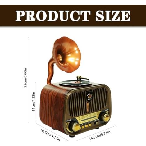 Radio Portable Vintage Bluetooth 5.4, avec Batterie 1200mAh, Radio Bluetooth avec USB TF AUX, Vintage Multifonction avec Puce DSP Et Réception AM/FM/SW pour Maison Et Voyage (1/4)