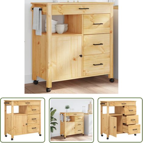 The Living Store Chariot de cuisine MONZA 84x40x90 cm bois massif de pin - Chariot De Cuisine - Chariot À Légumes - Meuble De Rangement - Mobilier De Cuisine - Étagère Murale (1/5)