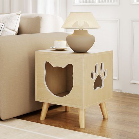Enclos Bac à Litière pour Chat Meuble Moderne avec Dessus Amovible Trou et Fenêtre pour Chat Pieds en Bois de Caoutchouc pour Animaux (1/3)