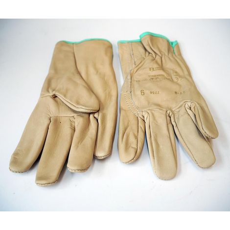 Paire de gants de protection gris en cuir pleine fleur taille 9 avec élastique de serrage DERANCOURT (1/2)