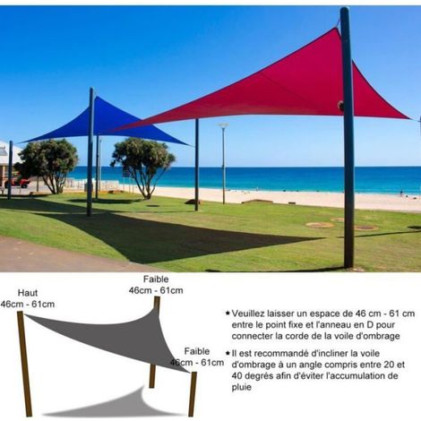 Voile d'ombrage - - Triangulaire 3x3x3 m - Imperméable PU - Blocage UV 95% - Bleu (1/4)