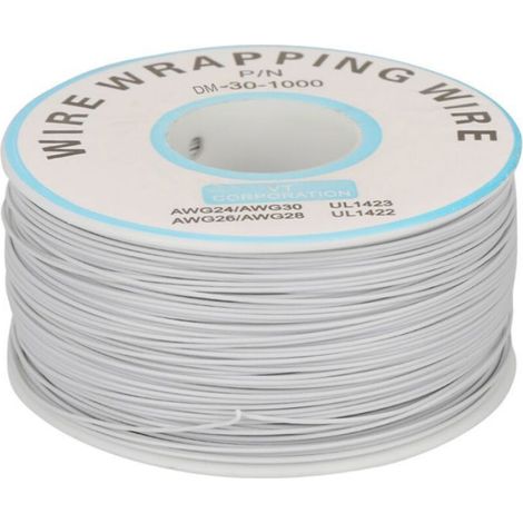 Fil D'emballage - Cuivre Etamé 30AWG - Diamètre Noyau 0,25 mm - Température Max 80℃ - 200 M - Blanc (1/4)