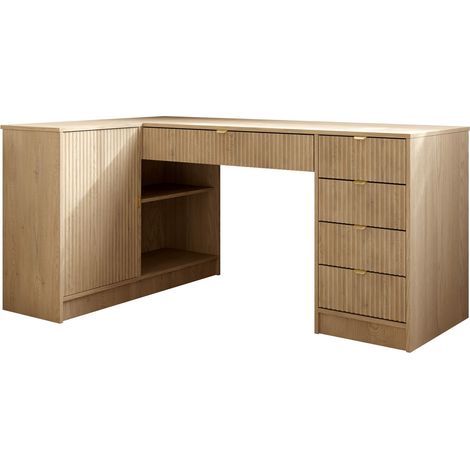 Mesa de ordenador esquinera Comfivo Papilio II, Roble, Rectangular, Con puertas, Con cajones, Número de puertas: 0, Número de cajones: 0, 76x158x98cm