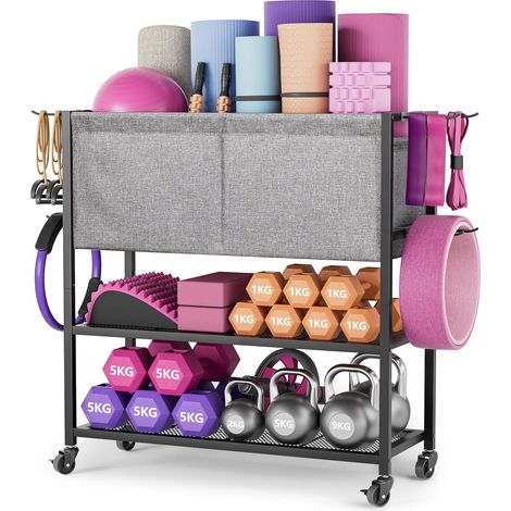 Porte Tapis de Yoga et Organisateur de Fitness, Rangement d’Accessoires de Sport pour Salle de Gym à Domicile, Support Polyvalent pour Équipement d’Entraînement (1/5)