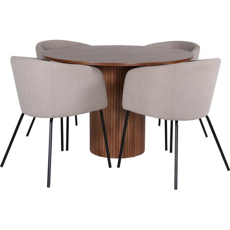 BiancaROWA ensemble table, table chêne plaqué et 4 Berit chaises beige.