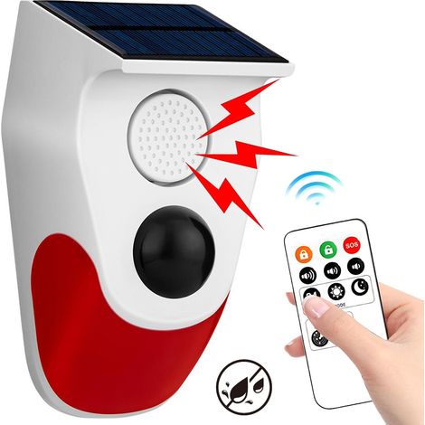 Kit Alarme Solaire avec Capteur de Miscare, Noonedibs, Sirène d'alarme dans l'air libre avec télécommande 120 db Lumina sirène de sécurité fonica, Volume réglable, Voix personnalisée, (1/5)
