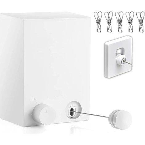 Séchoir à linge d'intérieur rétractable, acier inoxydable, boîtier ABS, blanc (1/4)