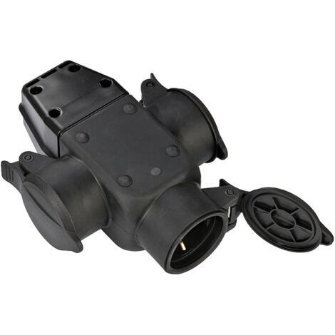 Brennenstuhl – Dreifach-Gummiadapter 1082120 – 230 V – IP44 – Für feuchte Baustellen – Selbstschließender Klappdeckel (1/5)