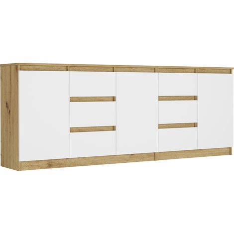 Kommode Artisan/Weiß, 200x33x76 cm - R-200-S6 mit 6 Schubladen (1/5)