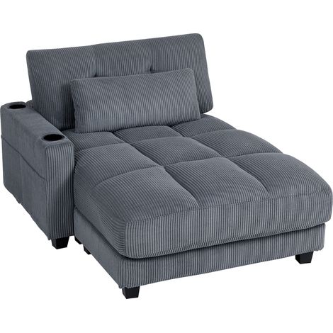 Canapé-lit convertible gris avec coussins mousse et porte-gobelet (1/5)
