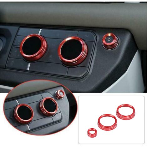 Modification du véhicule : Land Rover Defender 2020-2021, cache rouge pour le bouton de volume de la climatisation de la console centrale. (1/5)