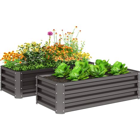 2-teiliges, bodenloses Hochbeet aus Metall für Garten und Balkon, 110 x 50 x 30 cm, Anthrazitgrau